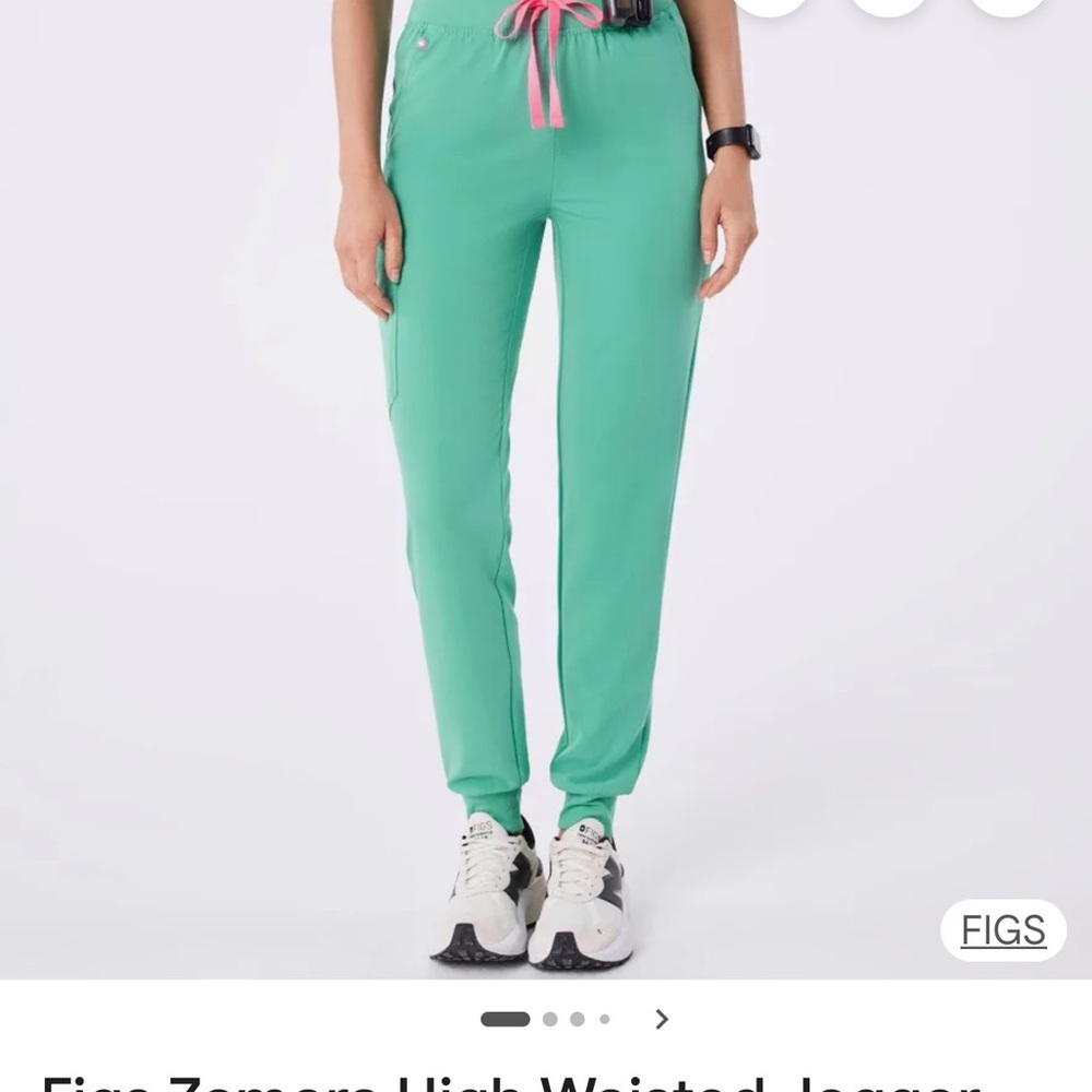 Figs Women's High-Rise Joggers in Mint with Pink Drawstring